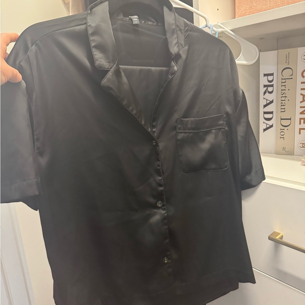 Express Black Satin Pajama Top